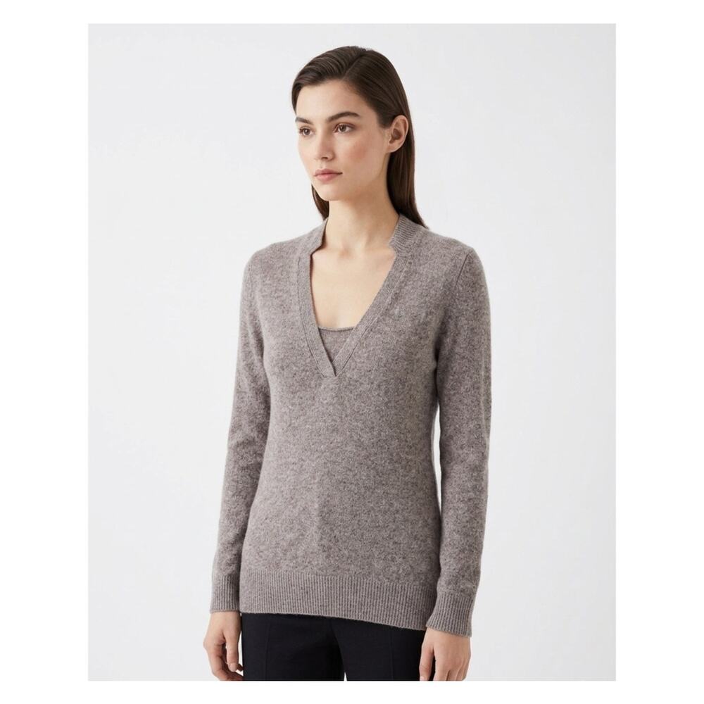 Brochu Walker V-Neck Layered Sweater Linen Blend Knit Effortless Chic Pullover